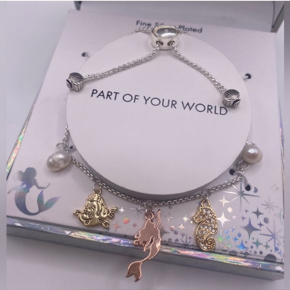New! Disney's The Little Mermaid Tri-Tone Crystal Charm Adjustable Bracelet - Picture 3 of 5